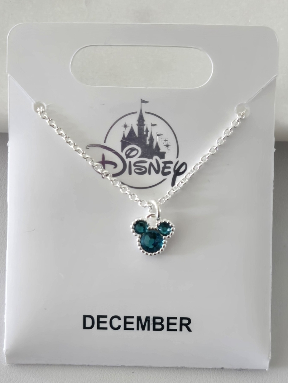 Disney Silver-Tone Mickey Pendant Necklace - Teal Gem